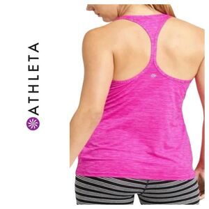 ATHLETA Chi I Pink Racerback Tank Top Shadow Stripe High Neck Light Womens XXS
